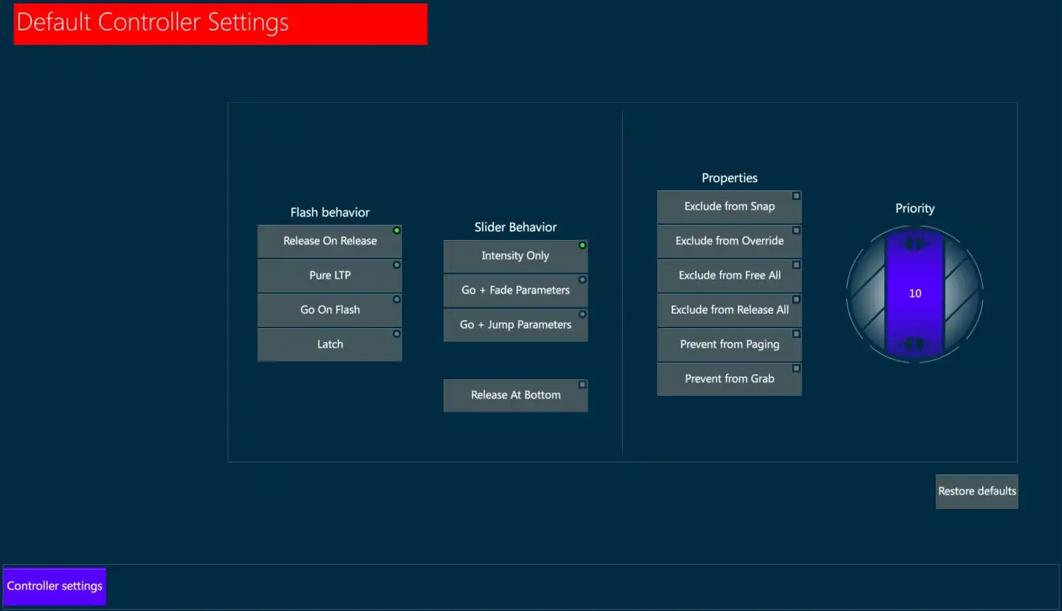 Default-Controller-Settings